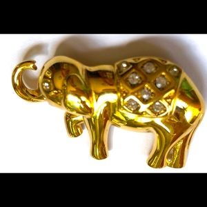 Elephant Trunk Up Brooch Gold tone Clear crystals signed… Monet
